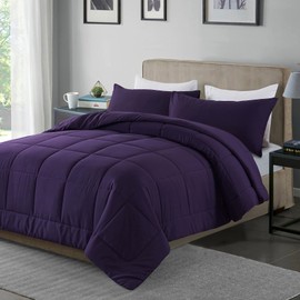 DOWNCOOL King Size Comforter Set -All Season Bedding Comforters Sets with 2 Pillow Cases -3 Pieces Bed Set Down Alternative King Bedding Set -Purple King Comforter Set(102"x90")