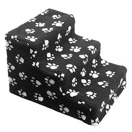 3 Non-Slip Steps Black Dog Cat Puppy Ladder Pet Stairs Up to 55Lbs for High Bed w/ Washable Cover