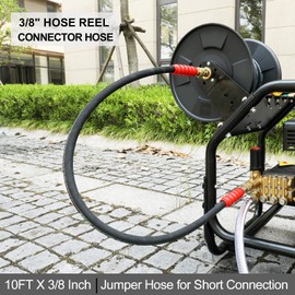 POHIR Pressure Washer Whip Hose 10FT, Hose Reel Connector Hose, 248°F Hot/Cold Water Jumper Hose 3/8" with Quick Connect Adapter, Industry Grade Steel Wire Braided & Synthetic Rubber Jacket 4800 PSI