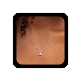 Aneneiceera Vintage Crystal Square Pendant Necklace Silver Rhinestone Choker Necklaces Cz Square Necklaces Rectangle Cut Crystal Necklace Chain Jewelry for Women (Silver)