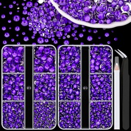 Resin Rhinestones for Crafting, 2 Boxes Purple Multi Sizes Flatback Bedazzling Crystals for Crafts DIY Nail Art Deco, Non Hotfix Gems Charms for Tumbler Shoes Clothing Fabric Face Makeup Manicure