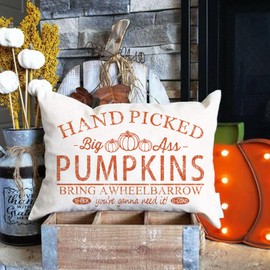 Fall Pillow Covers 12x20 inch Hand Picked Pumpkin Lumbar Throw Pillow for Fall Farmhouse Decorations Fall Pillows Outdoor Decorative Cushion Case for Couch