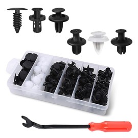 lekudo 100 PCS Car Door Panel Bumper Fastener Clip with Screwdriver, 6.3 mm/8 mm/9 mm/10 mm Six Sizes Portable Push-in Fender Screw Rivet Clip Expansion Screw, Classification Storage Parts (Black)