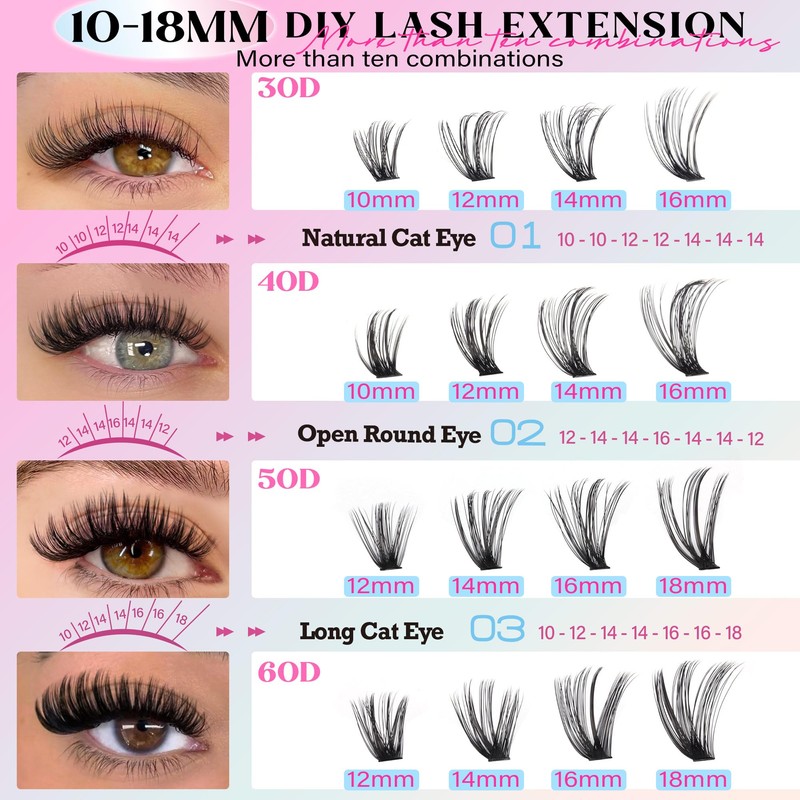 TOOCHUNAG Lash Extension Kit 384pcs Wispy Lash Clusters Kit 30D+40D+50D+60D