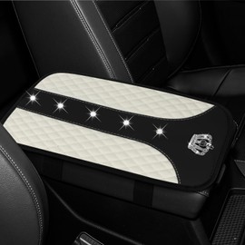 Wogomz Bling Crown Car Center Console Cover, 12.7"×7.7" Armrest Cover for Cars, Waterproof Leather Arm Rest Box Pad Cushion, Universal Middle Console Cover Protector, Car Accessories (White)