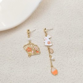 AIANFU Cute Bunny Earrings Enamel Zinc Alloy Dangle Charms Easter Gifts for Women Creative Asymmetrical Rabbit Jewelry (Fan)