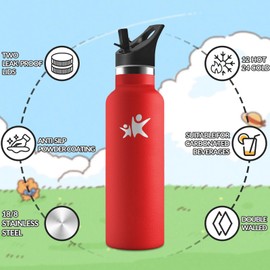 HoneyHolly Children's Water Bottle, 500 ml, BPA-Free, Stainless Steel, Leak-Proof Insulated Flask, Double-Walled, Water Bottle, Thermos Flask, with Straw, Water Bottle for Sports, School, Office