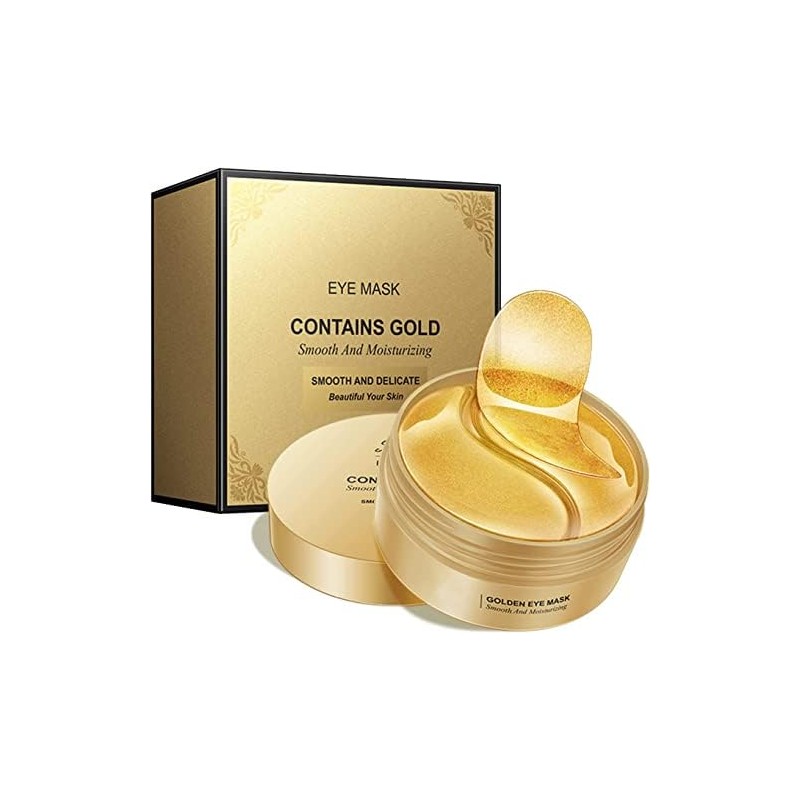 Parches Ojos 24k Oro, 60 Pcs, Colágeno, Contorno de Ojos