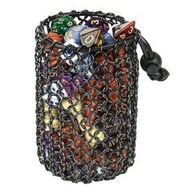 Drawstring Game Dice Pouch - Large Capacity Stainless Steel Drawstring Dice Bag for Dice Coins (Black, M)