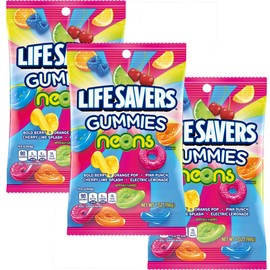 Lifesavers Neons Gummies, 7oz Gummy Bag (3 Pack), Gummy Candy