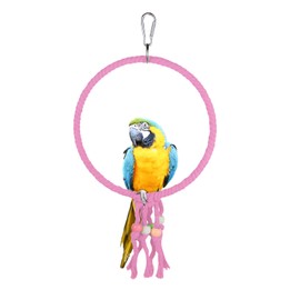 LuckyOpt Bird Swing, 20 CM Diameter Hanging Parrot Swing with Colourful Beads, Swing Parrot Toys Cotton Rope Ring Bird Cage Toys for Budgie, Cockatiel, Canary, Parakeet, Finch (Pink)