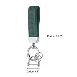 PATIKIL Leather Car Keychain, Genuine Key Chain Holder Universal Decorative 360 Degree Rotatable Key Fob with Silver Tone Anti-Lost D-Ring and Screwdriver for Men and Women, Dark Green