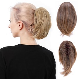 DAYCEN Straight Ponytail Hair Extension, Short Claw Sleek High Ponytail, Clip In Synthetic Fake Ponytail Hairpieces (Light Blonde)