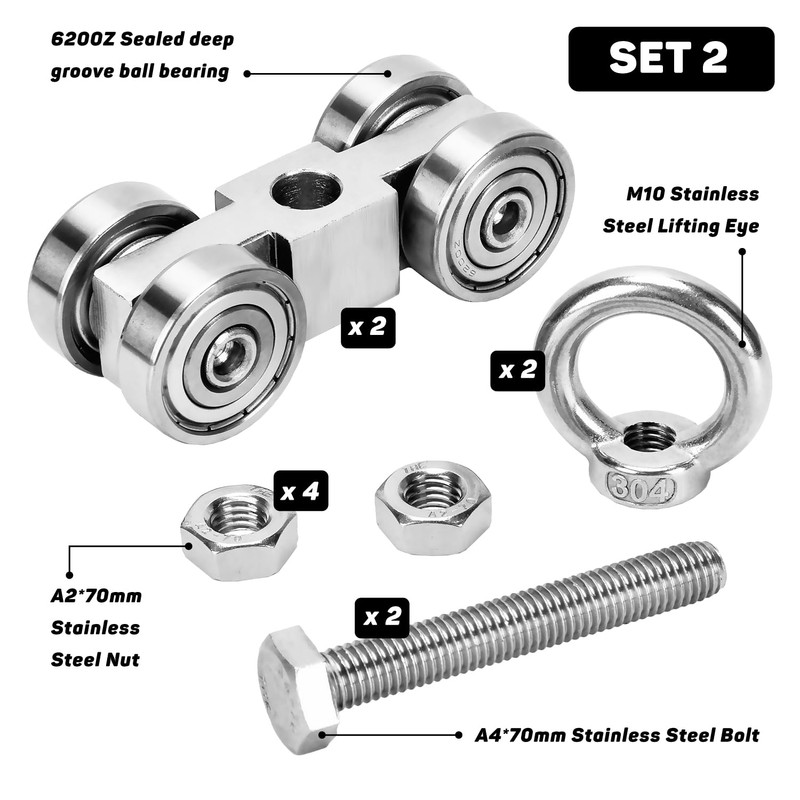 4 Wheels Trolley Assembly Rollers, 4 Bearings Trolley Assembly for