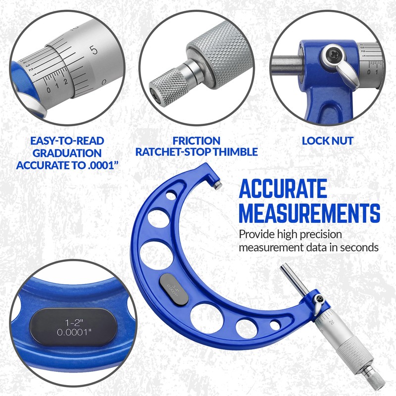 Premium Outside Micrometer Set 0-4" / 0.0001" (0-1"/1-2"/2-3"/3-4") Precision Machinist