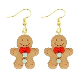Resin Christmas Holidays Drop Earrings Gingerman Red and White Balls Ornaments for Women Teens (Gingerman)