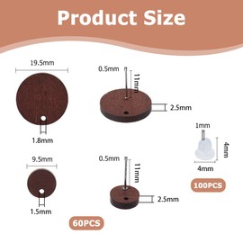 Hobbspring 60Pcs 2 Sizes Wooden Stud Earrings Posts Round Wooden Earring Findings Earring Studs with 316 Stainless Steel Pin Coconut Brown for Women DIY Earring Jewelry Findings