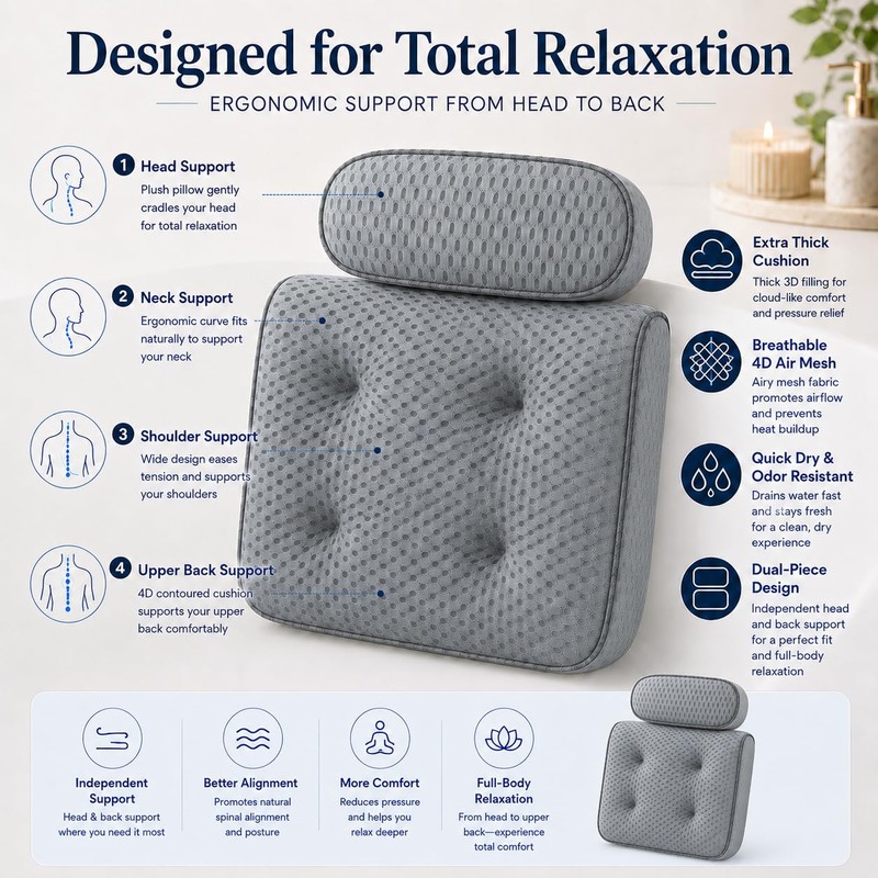 Zyrah Bath Pillows for Tub, Spa Bath Pillow with 72