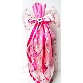 CaPiSo 20 x 40 cm Large Butterfly Ready Bow, Without Crafts, Decorative Bow, School Cone Bow, Satin Bow, Birthday, Christmas, First Day of School, Anniversary, Baby, Christening, Birth (Glitter Pink)