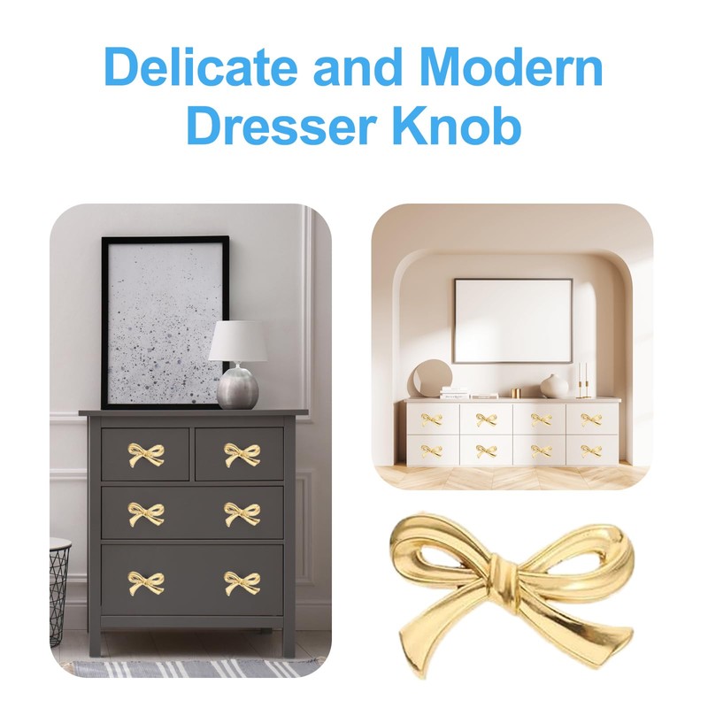 FUCIHOMA 2 PCS Brass Bow Shape Cabinets Knobs Gold Drawer