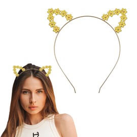 Cat Ears Headband Flower Headbands for Women Yellow Floral Headband Cute Cat Ears Headbands Kawaii Hair Accessories for Girls Women Cosplay Cat Party Decorations