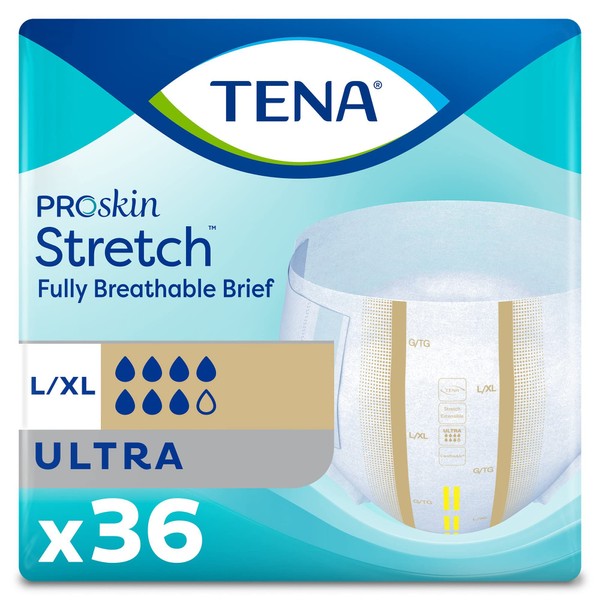 Tena Ultra Stretch Briefs Size Large/XL Case/72 (2 Bags of 36)