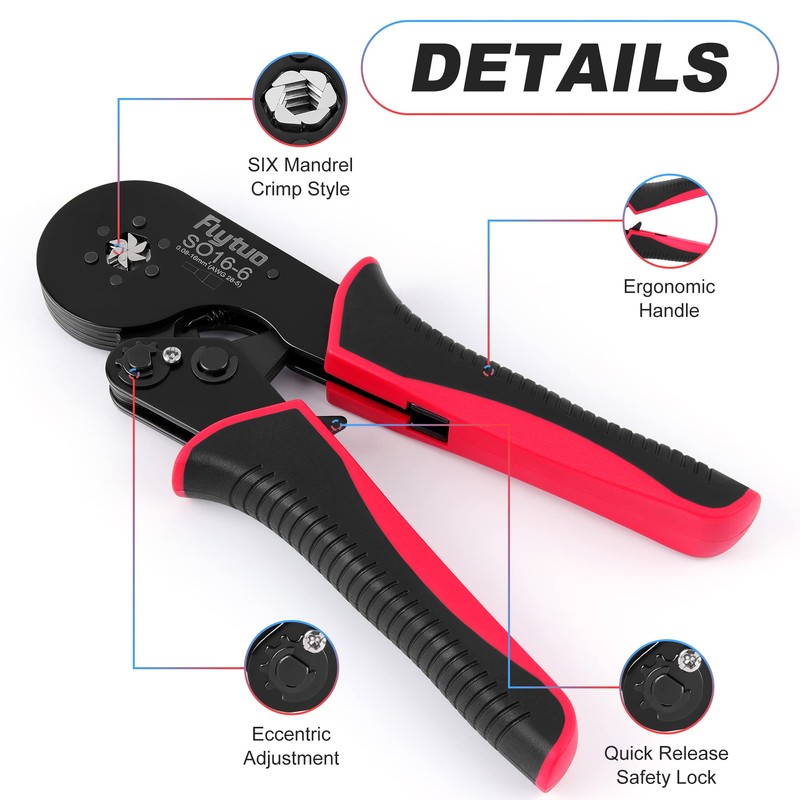 Flyduo Hexagonal Ferrule Crimping Tool - Suitable for 0.08-16mm ²
