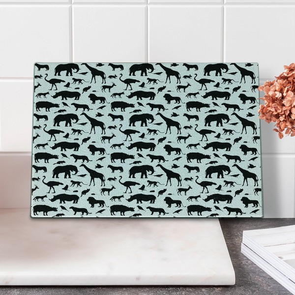 Lunarable Animals Cutting Board, Wildlife Habitat Silhouette Composition Animals as