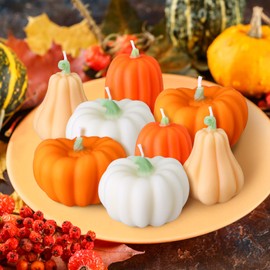 Conelist 8 Pcs Fall Pumpkin Shaped Candles Handmade Soy Wax Thanksgiving Candles Votive Scented White Orange Pumpkin Tealight Candles for Autumn Home Table Bedroom Bathroom Decorations Party