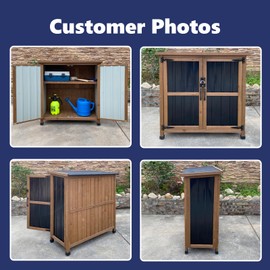 Wood & Metal Outdoor Storage Cabinet with Waterproof Roof, Garden Tool Shed with 4 T-Hinge, 4 Adjustable feet and Magnetic Door, 2 Removable Shelves, Easy Installation, 13.5" D x 34.5" W x 39" H