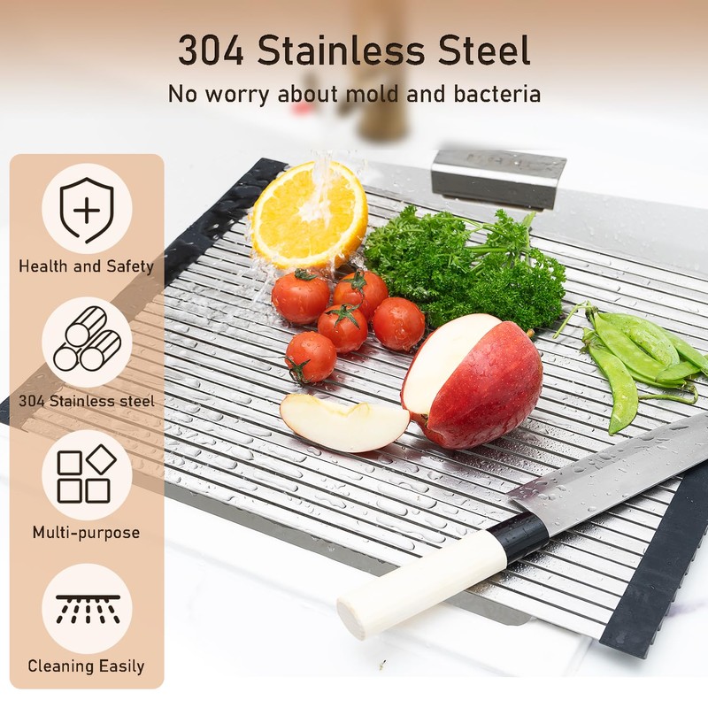 iupilon ProGrade 304 Stainless Steel Rollable Cutting Board & Over-Sink