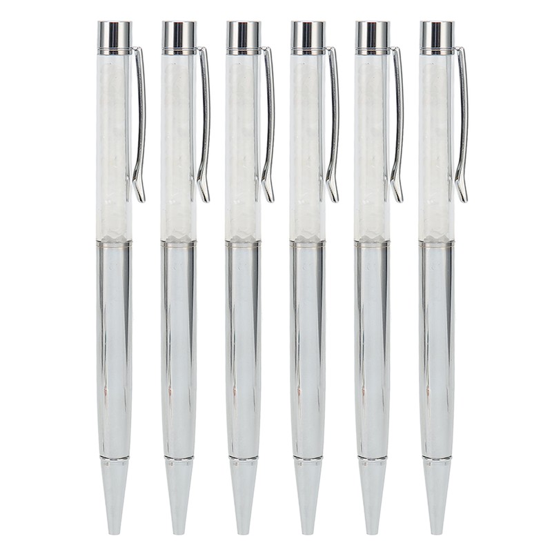 6Pcs Ball Point Pen Crystal Stone Replaceable Refill Elegant Multi