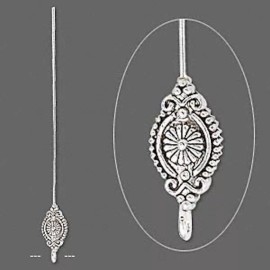 Platinum 4 Antiqued Silver Plated 3-3.5 Inches Long 17x10mm Fancy Head Pins *