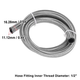 Car Stainless Steel Braided Mesh Hose, 3.3ft 1/2 AN8 Fuel Hose Oil Gas Line Silver Tone