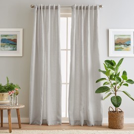 Peri Home 100% Linen Back Tab Lined Curtain, 95" Panel Pair, Silver