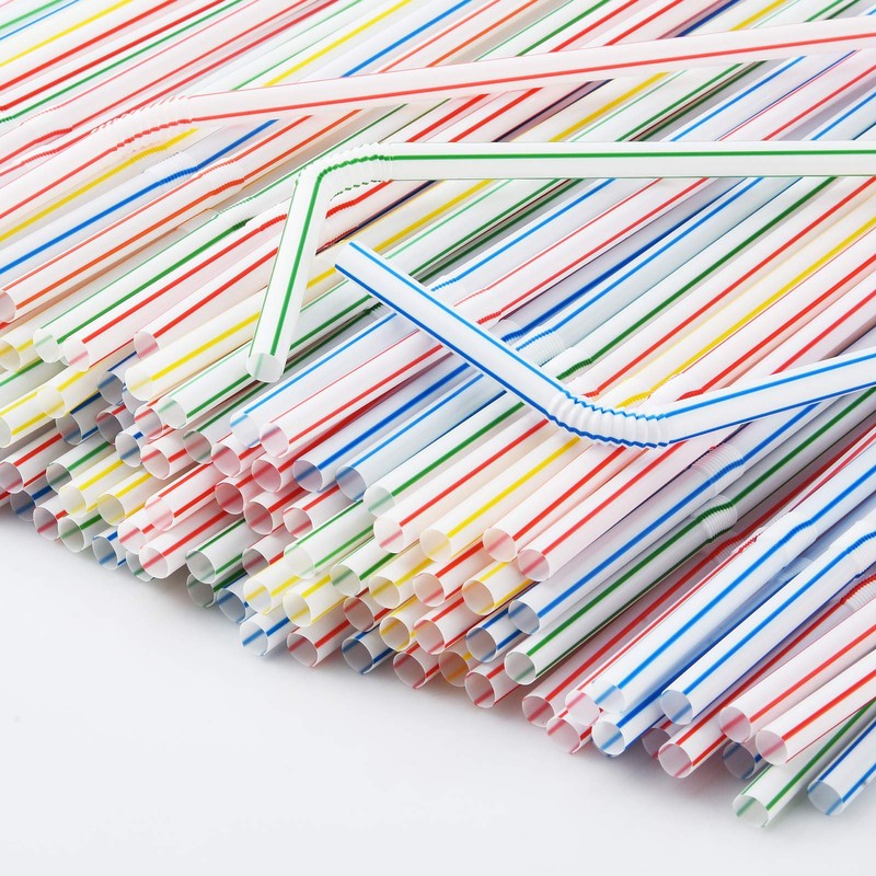 ALINK 500-Pack Striped Flexible Drinking Straws, Plastic Disposable Bendy Straws