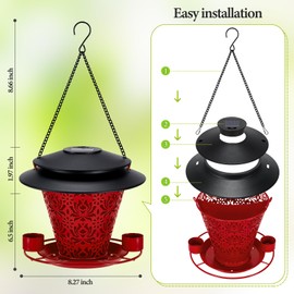 Solar Bird Feeders for Outside Hanging Metal Wild Bird Feeder Solar Lanterns Outdoor Waterproof Garden Decor for Yard red