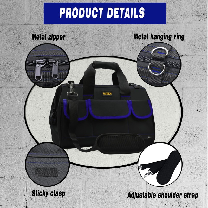 FASTECH 22 Inch Tools Bag, Waterproof Wide Mouth Tool Kit,