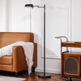 VONLUCE Dimmable LED Floor Lamp, 56" Floor Lamp for Living Room with Adjustable Height Swing Arms 3 Color Temperatures, Industrial Standing Pole Lamp for Bedroom Reading, Black