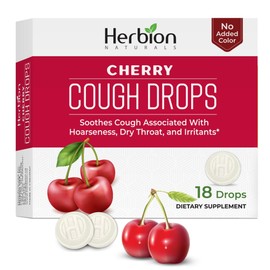 HERBION Naturals Cough Drops, Dietary Supplement, Soothes Cough, for Adults and Children Over 6 Years, No Artificial Flavor, No Added Color (18 Count (Pack of 1), Cherry)