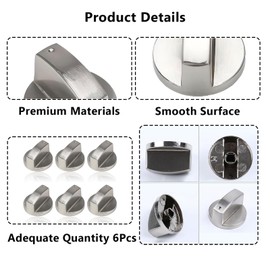 6 Pcs Cooker knobs Gas Stove Knob 6MM Universal Cooker Replacement Knobs Durable Metal Surface Switch Control Stove Adaptors Knobs for Kitchen Cooktop & Various Ovens Precise Temperature Control