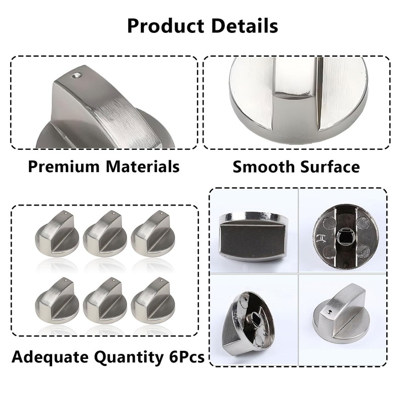 6 Pcs Cooker knobs Gas Stove Knob 6MM Universal Cooker
