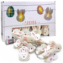 MIJOMA LED-Lichterkette 2,7m – Batteriebetrieben mit 10 warmweißen LEDs & 3D-Papierfiguren – Stimmungsvolle Frühlings- & Osterdeko mit Timer-Funktion (Osterhase)
