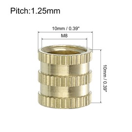 sourcing map Knurled Insert Nuts, 8Pcs M8 x 10mm(L) x 10mm(OD) Thread Printing Brass Nuts Female Threaded Inserts Brass Heat Set Insert Embedment Nuts