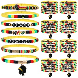 Huquary 56 Pcs Black History Month Heishi Bracelets African Bracelets Gifts Bulk Happy Black History Month Gifts for African American Freedom Day Patriotic Party Favor Decorations