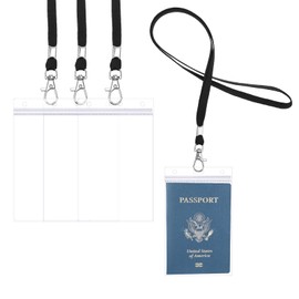 3 Pack Lanyard with Card Holder Extra Large Passport Holders ID Badge PVC Card Holder with Black Lanyards, Clear Passport Cover Lanyard Card Holder Passport Sleeve for Cruise Credit Card Plane Ticket