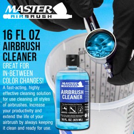 Master Airbrush Cleaner, 16-Ounce Pint Bottle - Fast Acting Cleaning Solution, Quickly Remove Water-Based Acrylic Paint, Watercolor, Makeup - Clean Clogged Airbrushes, Brushes, Artist Tools