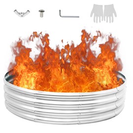 Galvanized Steel Fire Pit Ring 48 Inch,Metal Smokeless Firepit Ring for Backyard,Camping,Outside Wood Burning,Round Galvanized Raised Garden Bed Outdoor for Planting
