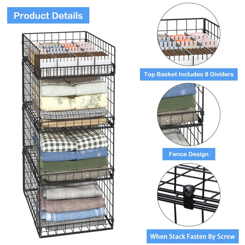 4 Tier Closet Organizers and Storage Shelves,4 Pack Narrow Stackable
