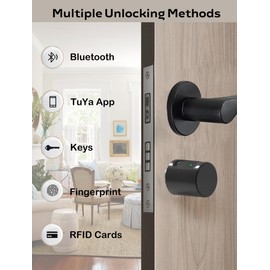 Fingerprint Door Lock - Electronic Fingerprint Lock for Front Door, Smart Lock with RFID Card Tuya App Bluetooth and Key, Intelligent Lock Cylinder, Electric Door Opener